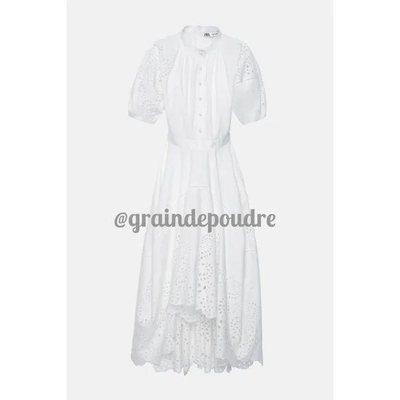 Rare! Zara Limited Edition Cotton Poplin Embroidered Eyelet Lace Hi Lo Dress L - Picture 5 of 5